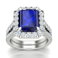 Carmel - Emerald Cut Ceylon Blue Sapphire and Diamond Ring thumbnail 1