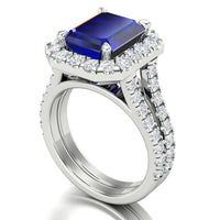 Carmel - Emerald Cut Ceylon Blue Sapphire and Diamond Ring thumbnail 3