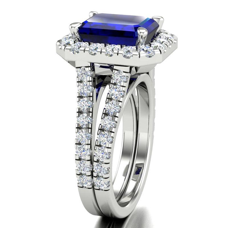 Carmel - Emerald Cut Ceylon Blue Sapphire and Diamond Ring - Monroe Yorke Diamonds