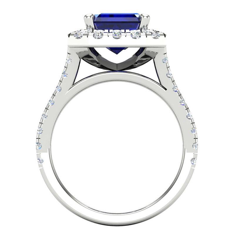 Carmel - Emerald Cut Ceylon Blue Sapphire and Diamond Ring - Monroe Yorke Diamonds — view 5