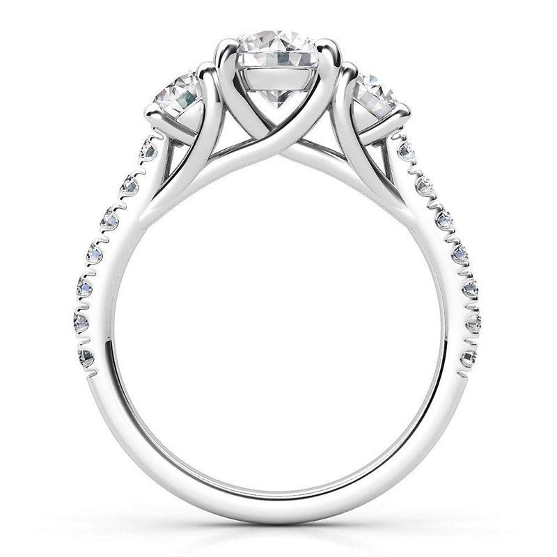 Casey -White Gold, Three Diamond Ring . Side view showing the beautiful detail of the ring — view 3