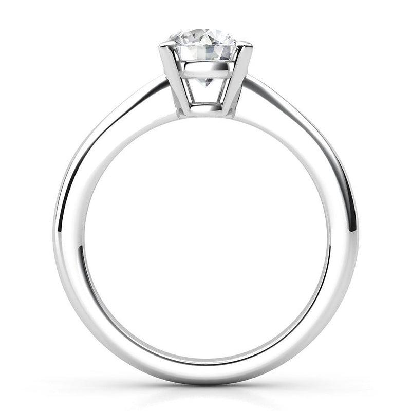 Cece in platinum - Four claw round diamond solitaire ring. Side view showing the beautiful detail fo this ring. 
