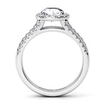 Ceduna created in platinum.  Side profile showing the open centre setting