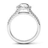 Ceduna created in platinum.  Side profile showing the open centre setting