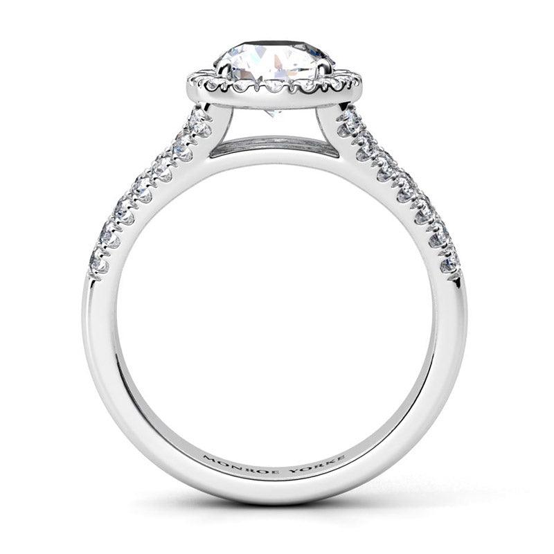 Ceduna created in platinum.  Side profile showing the open centre setting
