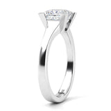 Chester princess cut solitaire ring side view showing tapered  band. 