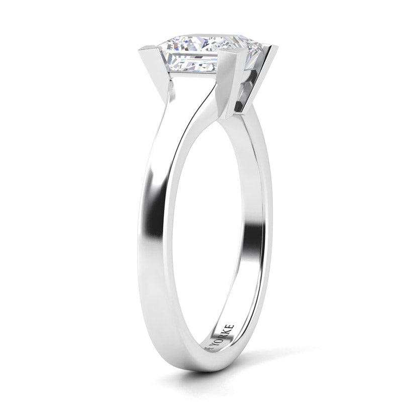 Chester princess cut solitaire ring side view showing tapered  band.  — view 4