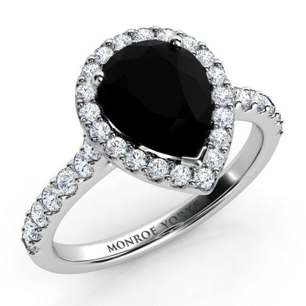 Pear black diamond halo engagement ring - Ciara. White gold 