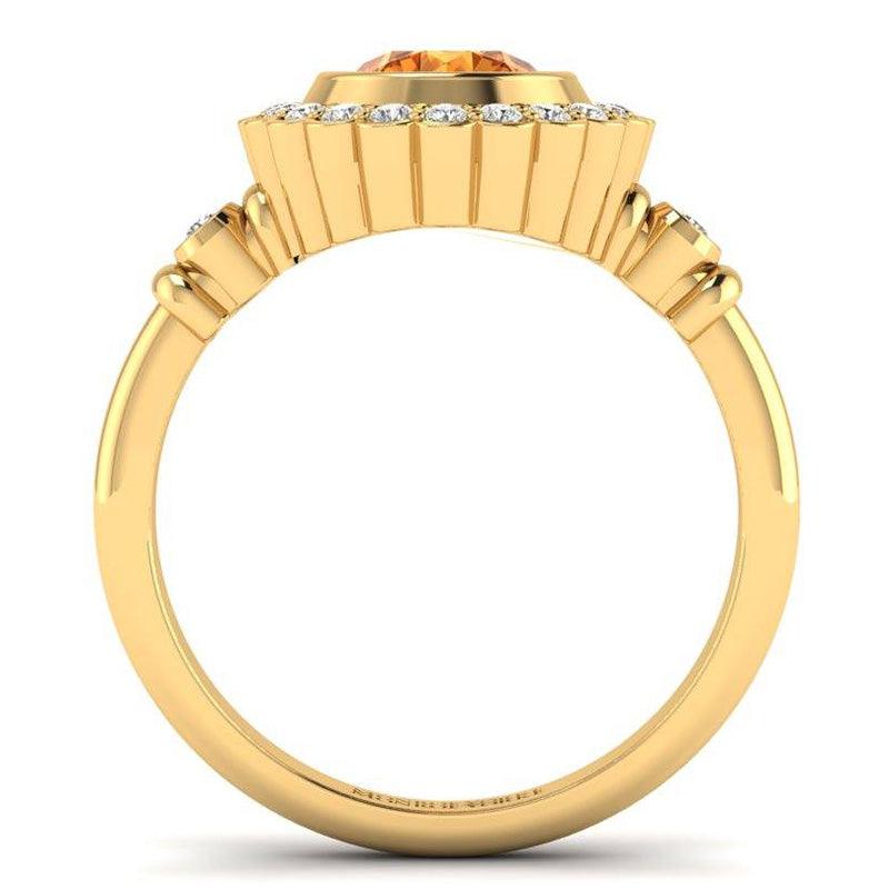 Citrine and Diamond ring made with Gold - Yellow gold