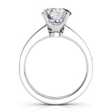 Danae - Round diamond ring. Platinum diamond ring. Side view, showing the beautiful centre setting.