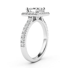 Dawn princess cut diamond ring - side view showing the halo setting. 