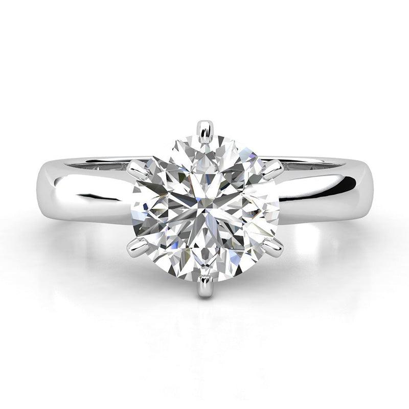 Daylin in platinum - Six Claw Round Diamond Solitaire Ring. 