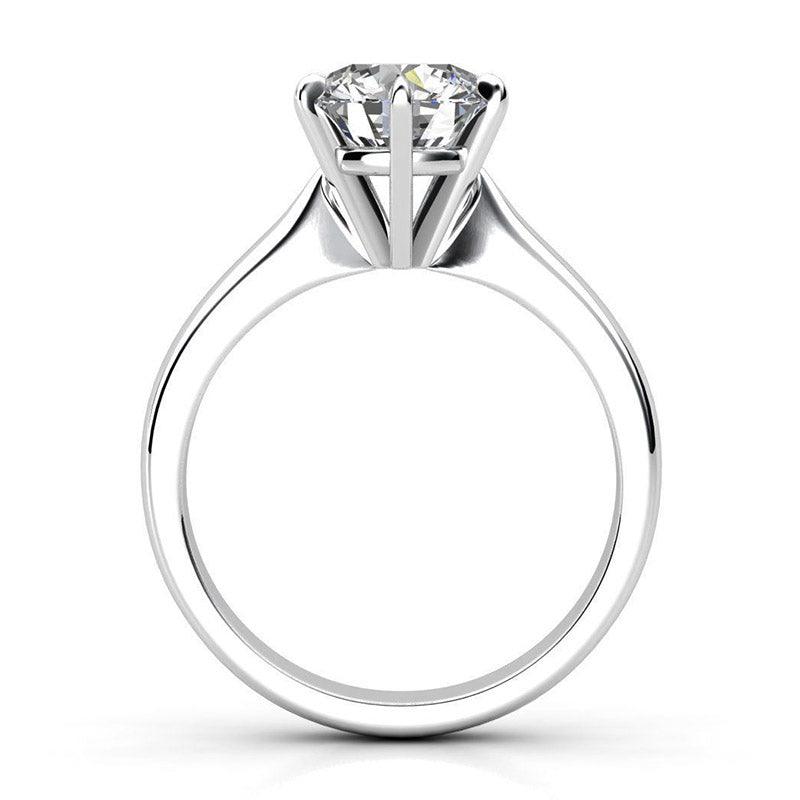 Daylin - Six Claw Round Diamond Solitaire Ring. Side view. White Gold 
