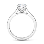 Denver in platinum, side view - Four claw round brilliant cut centre diamond setting
