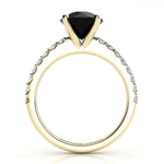 Desir - Gold black diamond ring - Side View 2. 1.50 carat round black diamond centre . White diamonds down the band. 