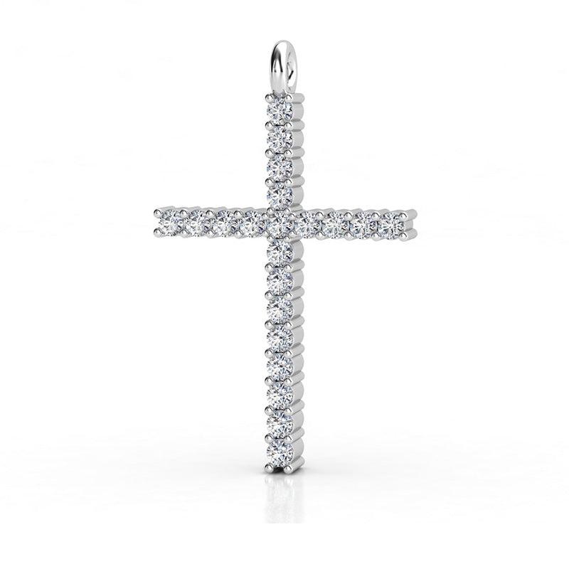 Diamond cross pendant. Side view. No metal visible from front. 