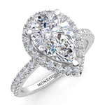 Dune Pear Cut Diamond Halo Engagement Ring, Diamonds on the band. 18ct White gold 
