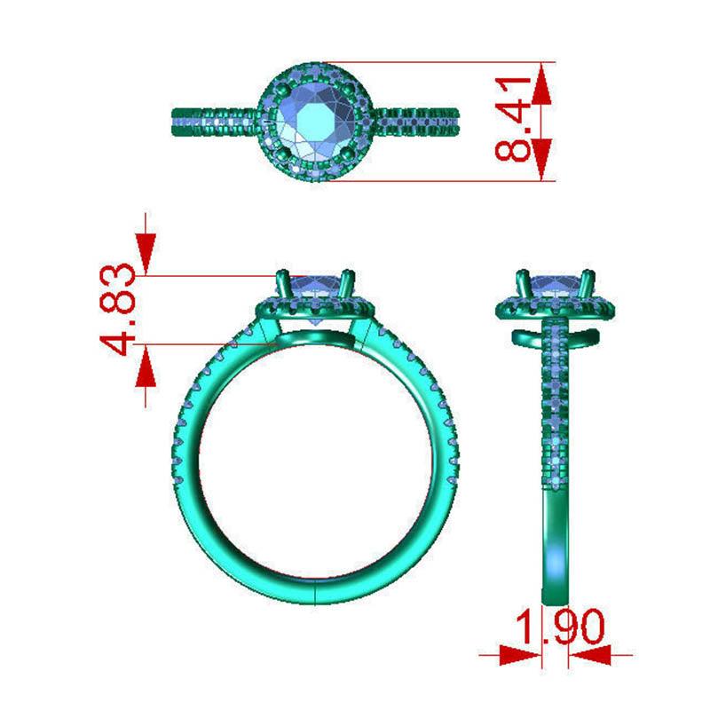 Ecco - round diamond halo ring. Measurements 
