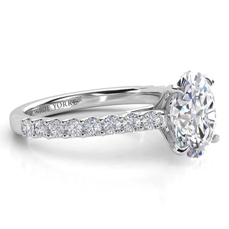 Elodie Oval Cut Diamond Engagement Ring Side View Showing diamonds on the Band. White gold  — view 3
