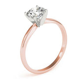 The Promise rose gold diamond solitaire ring. Side view showing the beautiful centre setting