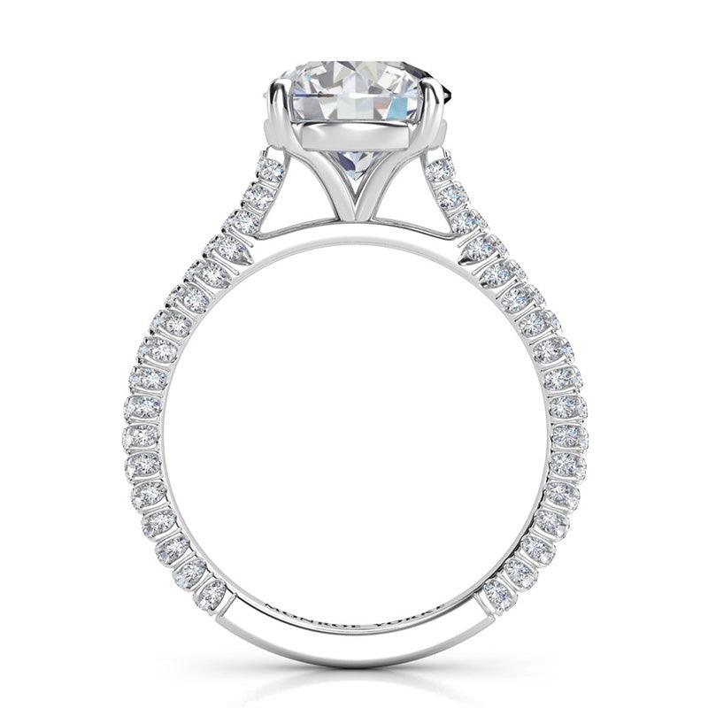 Elsie - side view 3 - unique and beautiful design, showing the diamond set to three sides of the band.  Centre 4 claw open setting. — view 5