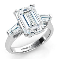 Envy - Emerald & Tapered Baguette Three Stone Ring in Platinum thumbnail 2