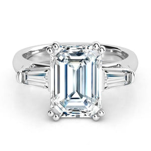 Envy – Emerald & Tapered Baguette Diamond Three Stone Ring
