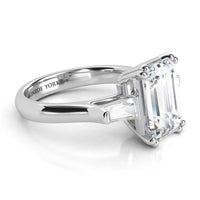 Envy - Emerald & Tapered Baguette Three Stone Ring in Platinum thumbnail 3
