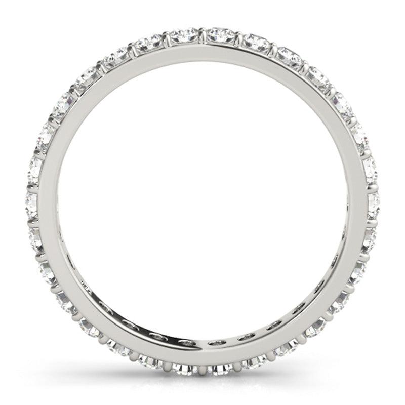 Evie diamond wedding and eternity ring. Diamonds all the way around the band. Side View