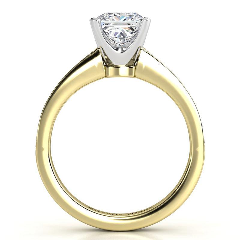 Fifth Avenue princess cut diamond ring side view showing the beautiful centre setting