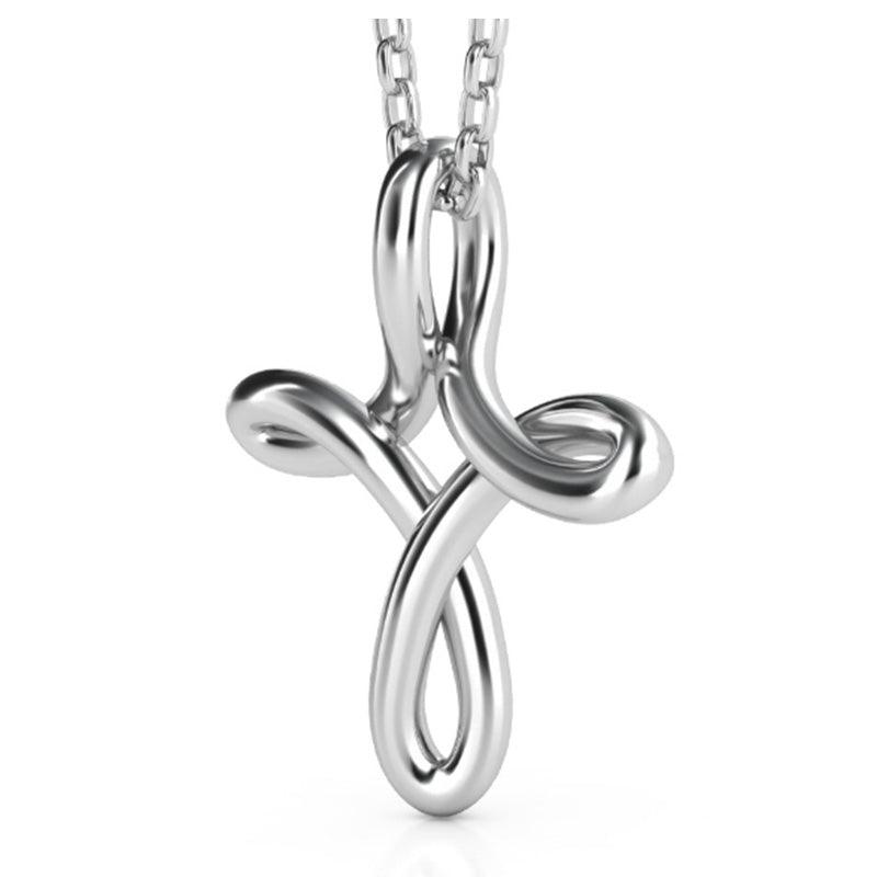 Fluid Wire Cross Pendant, White Gold or Platinum, side view