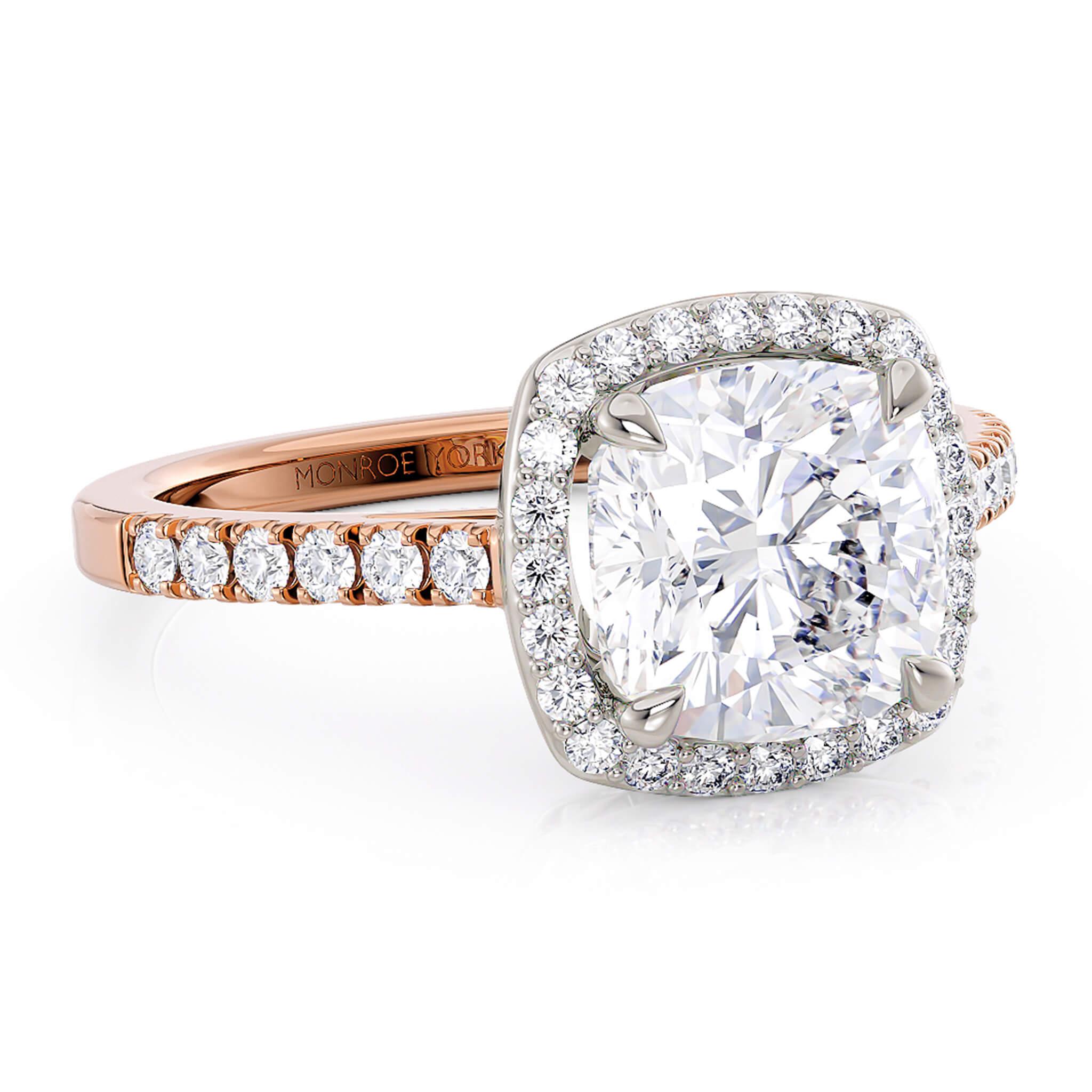 Frankie Rose Gold - Cushion Cut Halo Engagement Ring - Monroe Yorke Diamonds