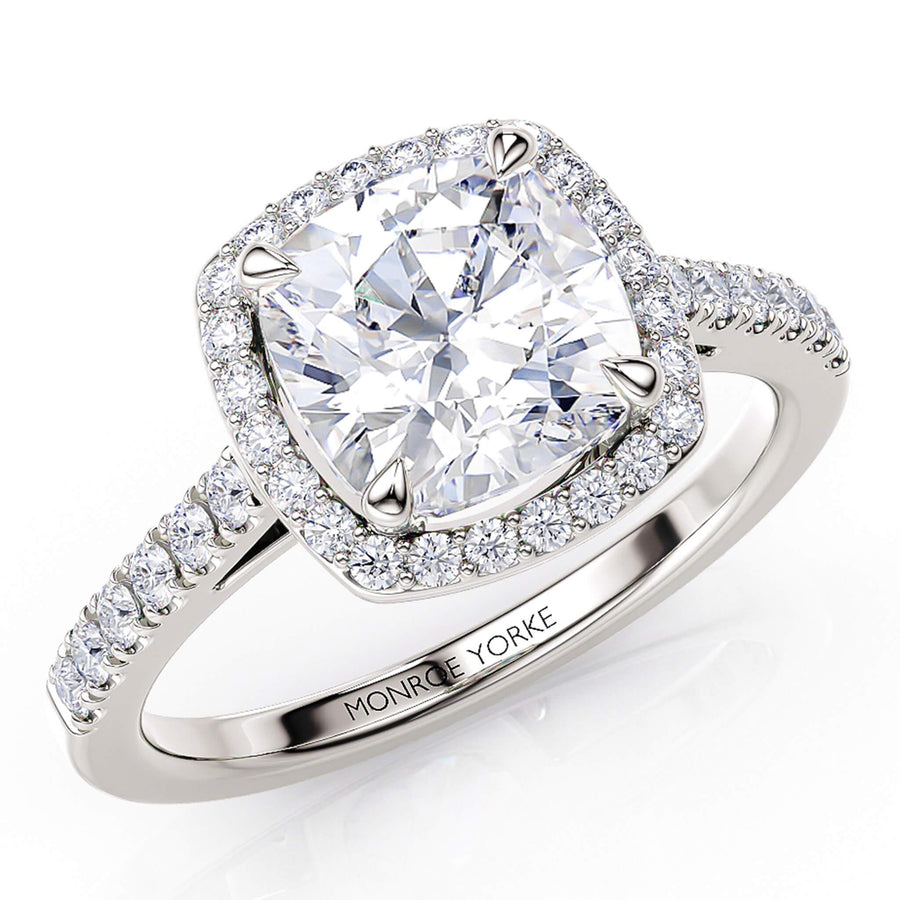 Frankie Cushion Cut Diamond Halo Engagement Ring. Guaranteed Showstopper! - Monroe Yorke Diamonds