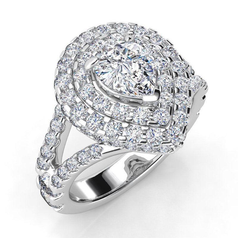 Gilana - Pear cut diamond, double halo ring. White gold 