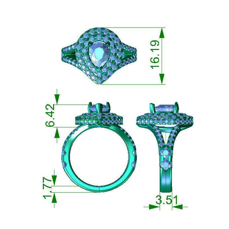 Gilana pear cut diamond halo ring - ring measurements 