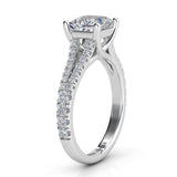 Gemma - Platinum princess cut diamond engagement ring.  Side view 2 showing split band and cross over centre setting