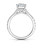 Gemma - Platinum princess cut diamond engagement ring.  Side view 2 showing cross over centre setting