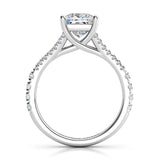 Gemma - Platinum princess cut diamond engagement ring.  Side view 2 showing cross over centre setting