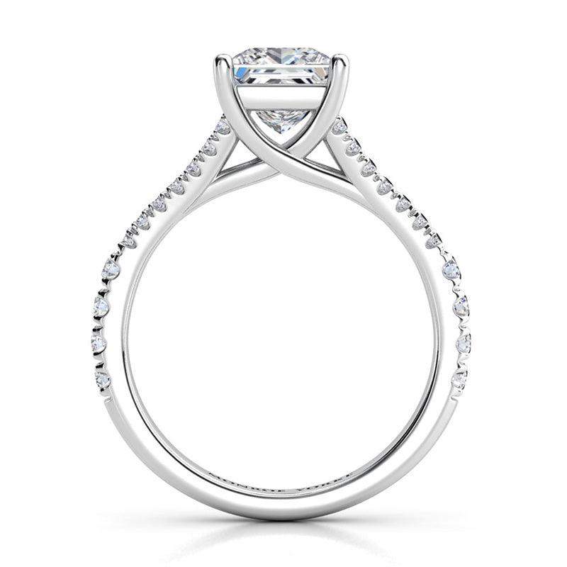 Gemma - Platinum princess cut diamond engagement ring.  Side view 2 showing cross over centre setting — view 5