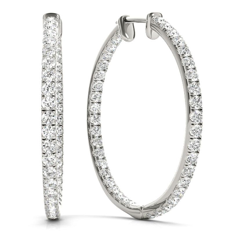 Helen - White Gold or Platinum, Diamond Inside Out Hoop Earrings. 