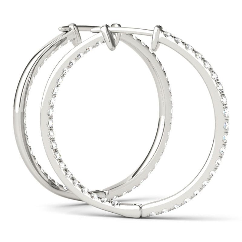 Helen - White Gold or Platinum, Diamond Inside Out Hoop Earrings. Side View