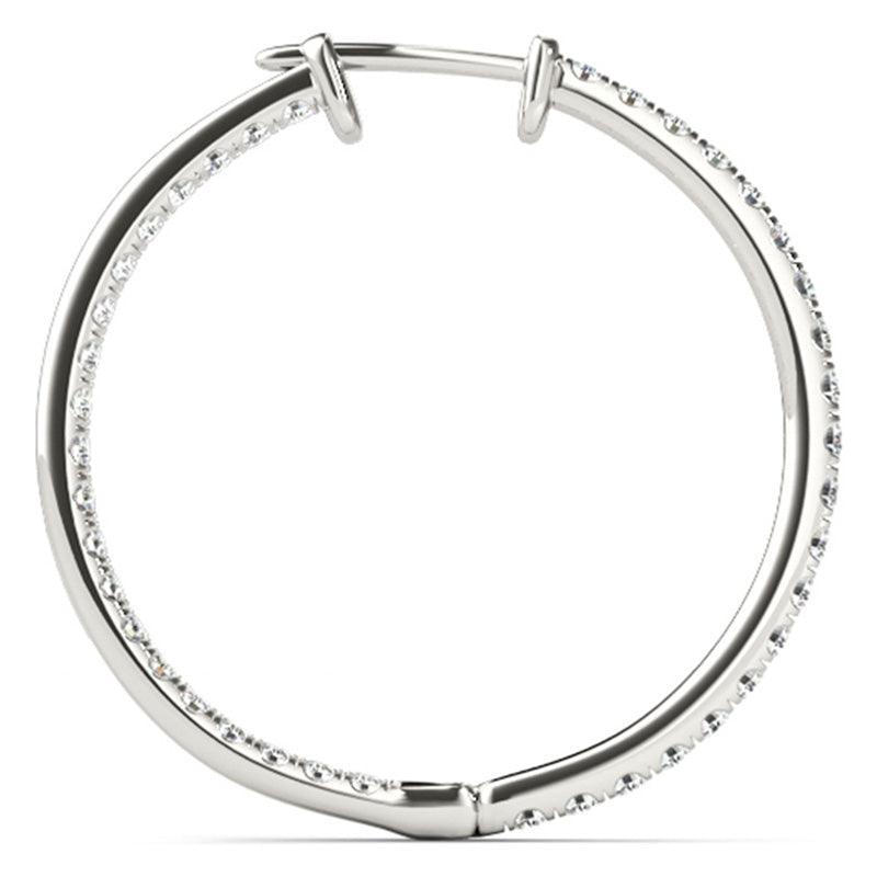 Helen - White Gold or Platinum, Diamond Inside Out Hoop Earrings. Side View 2