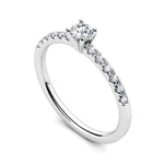 Hope diamond ring.  Stack ring. Centre main diamond and diamonds on the band. 0.25 carats. White gold or platinum. 