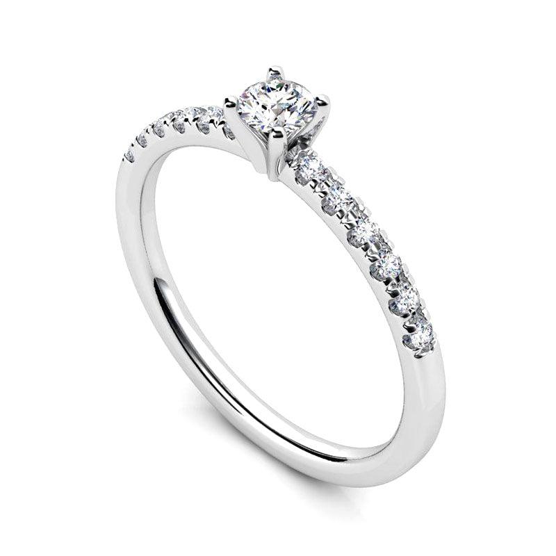 Hope diamond ring.  Stack ring. Centre main diamond and diamonds on the band. 0.25 carats. White gold or platinum. 