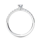 Hope diamond ring.  Stackable  ring. Centre main diamond and diamonds on the band.  White gold or platinum. 