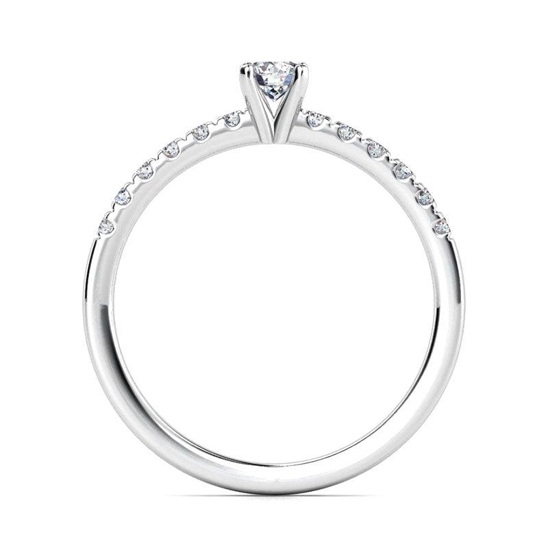 Hope diamond ring.  Stackable  ring. Centre main diamond and diamonds on the band.  White gold or platinum.  — view 3