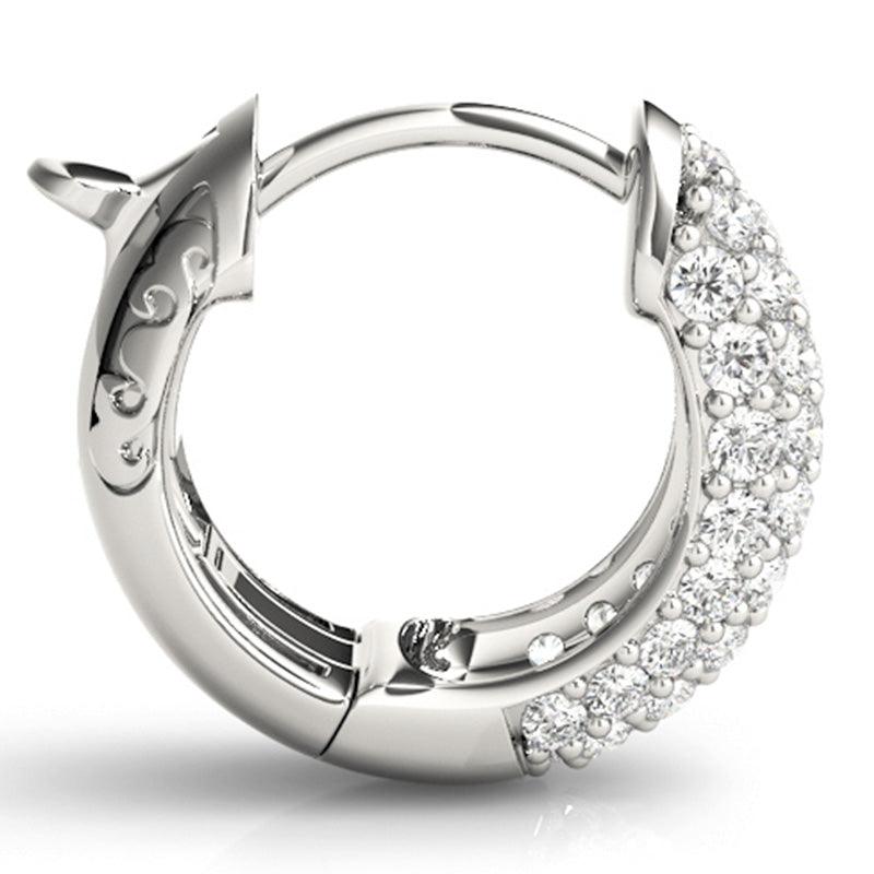 Ivy - Diamond Huggies Earrings with 5 Rows of Diamonds. 0.75 carats. White Gold or Platinum  — view 3