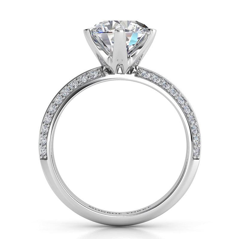 Juliet in platinum.  Side view 3, showing the beautiful 6-calw centre setting — view 5
