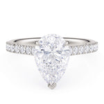 Karly - Pear Cut Diamond Engagement Ring with diamonds on the band. White Gold & Platinum. Top view