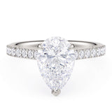 Karly - Pear Cut Diamond Engagement Ring with diamonds on the band. White Gold & Platinum. Top view